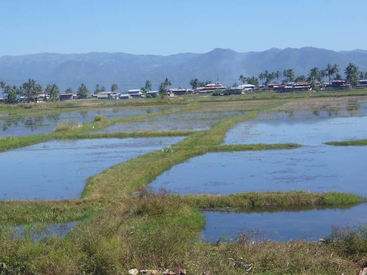 Low lying land around Inle Lake which is inundated.